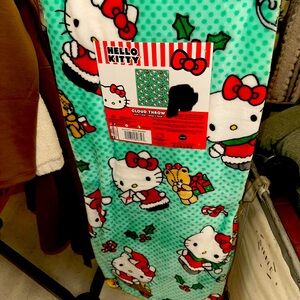 Hello kitty Christmas blanket teddy bear presents green print